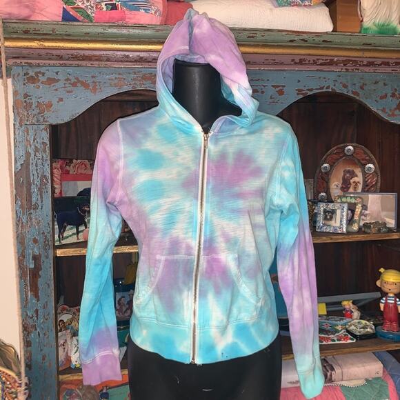 OUTRAGEOUS COLORS TURQUOISE LAVENDER TIE DYE HOODIE! - Picture 1 of 9
